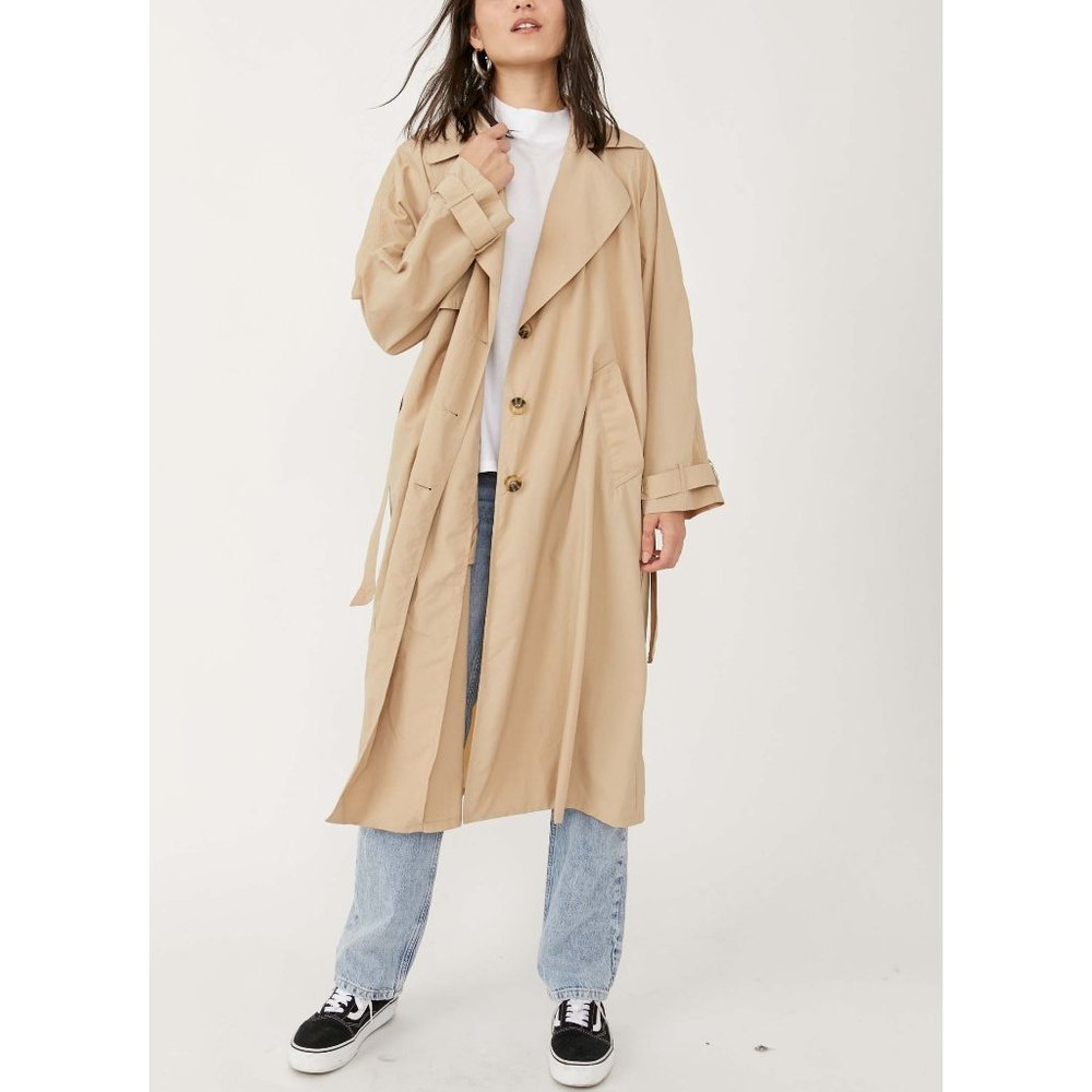 Free People Tan Oversized Trench Coat Relaxed Fit